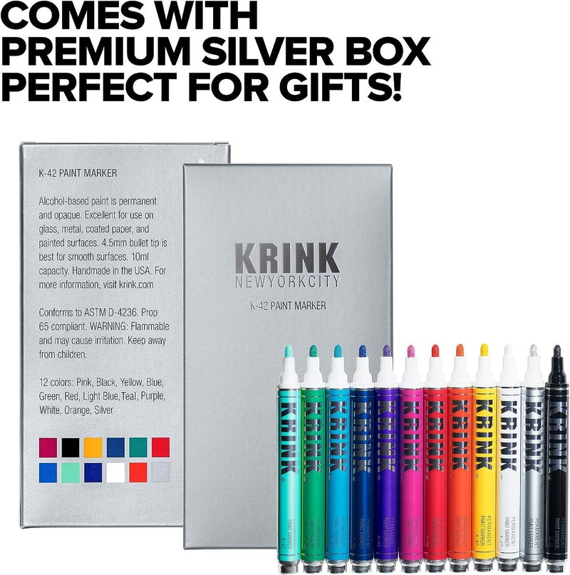 Krink K-42 12 Piece Paint Marker Set - Vibrant and Opaque Fine Art Paint Pen for Any Surface - Permanent Marker with Alcohol-Based Paint for Metal Glass Paper Painted Surfaces and More - Image 5